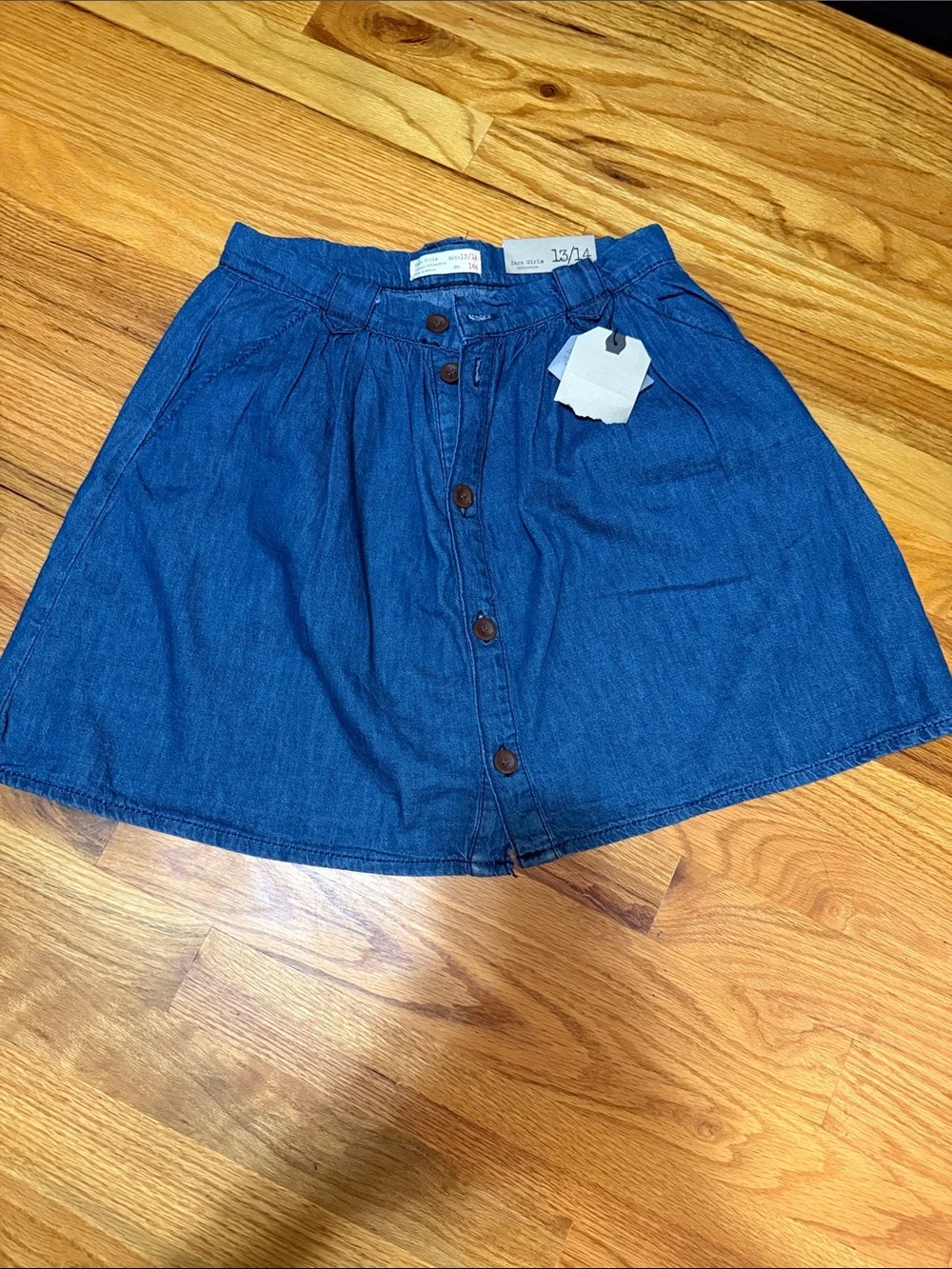 Zara Blue Button-Front Denim Skater Skirt